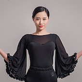 voordelige Latin danskleding-Latijnse dans Ballroomdansen Top Pure Kleur Gesplitst Dames Prestatie Opleiding 3/4 mouw Netstof Synthetische zijde