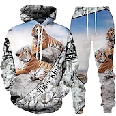 abordables Conjunto de Sudadera 3D para Hombre-Hombre Graphic Tigre 2 piezas Conjuntos de sudaderas 3D Chándal Sudaderas Manga Larga Pantalones largos Con Capucha Ropa de calle Básico Casual Deporte Casual Deportes Estampado Primavera Otoño