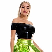 cheap Tops-Metallic 1980s Shiny Latex Patent Crop Top PU Leather Off Shoulder Women&#039;s Carnival Costume Masquerade Party Bachelorette Party Pride Parade Adults&#039; Top