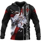 abordables Sweats à capuche pour hommes-Homme Graphic Chevaliers templiers Sweat à capuche Sweats à Capuche Sweat-shirt Sweat à capuche manche longue Sweat à capuche Capuche Design 3D effet Travail du quotidien Fin de semaine Blanc + gris