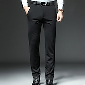 preiswerte Schlank-Herren Anzughosen Fleecehosen Winterhose Hose Hosen Tasche Gerade geschnitten Glatt Hochzeit B¨¹ro Arbeit Schick &amp; Modern Ausgefallene Schwarz Marineblau Hoher Taillenbund Mikro-elastisch