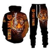 economico Set di Felpe 3D da Uomo-Per uomo Grafico Tigre 2 pezzi Set di felpe 3D Tuta Felpe con cappuccio Manica Lunga Pantaloni lunghi Con Cappuccio Streetwear Essenziale Casual Sport &amp; Outdoor Casuale Sportivo Stampato Primavera