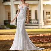 cheap Formal Wedding Dresses-Engagement Formal Wedding Dresses Two Piece Off Shoulder Cap Sleeve Court Train Satin Bridal Gowns With Beading Appliques 2025