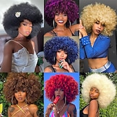 economico Parrucche di Carnevale-Parrucche afro anni &#039;70 per donne nere - grande parrucca afro puff con frangia capelli sintetici ricci crespi corti per le donne