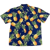 billiga Mat och Dryck-Herr Ananas Skjorta Hawaii skjorta Aloha skjorta Kortärmad Skjorta Nedvikt Tropisk Mode Hawaiisk Ledigt Hawaiisk Helgdag Marinblå 3D-tryck S M L