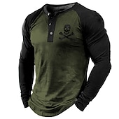 billige Halloween T-skjorter-Herre Halloween Hodeskaller Grafiske trykk Henly-skjorte Kul skjorte Langermet skjorte Langermet Varm stempling Designer Grunnleggende Moderne Moderne Feriereise Gate Ut på byen Vår &amp; Vinter Svart
