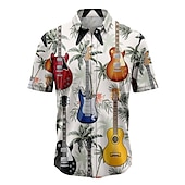 billiga Musik och gitarrer-Herr Guitarr Musiknoter Skjorta Hawaii skjorta Knapp upp skjorta Kort ärm Tropisk Mode Hawaiisk Gata Ledigt Hawaiisk Sommar Vår Nedvikt Mönster Button-Down Grå