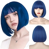 cheap Synthetic Trendy Wigs-Red Wig Bangs Short Red Bob Wig for Women Auburn Wig Bob with Bangs for Daily Party Cosplay
