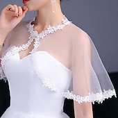 abordables Boléros de Mariage-Wraps de mariée Enveloppes d&#039;invités de mariage Le style mignon Mariée Sans Manches Manche Chauve-souris Tulle Boléros de Mariage Avec Côté dentelle Pour Mariage Eté