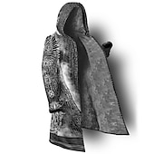 billiga fleecejacka för män-Herr Vinterkappa Fleece-jacka Kappa Sport &amp; Utomhus Dagliga kläder Håller värmen Andningsfunktion Dragkedja Ficka Höst vinter Grafiska tryck Totem Streetwear Sport Luvtröja Lång Normal Gul Grå Jacka