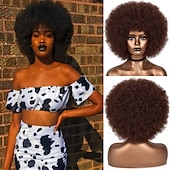 economico Parrucche di Carnevale-Parrucche afro anni &#039;70 per donne nere - grande parrucca afro puff con frangia capelli sintetici ricci crespi corti per le donne