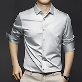 economico camicie da uomo no stiro-Per uomo Camicie Camicia non stirabile Tinta unita / tinta unita Matrimonio Per uscire Nero Bianco Rosa Arancione Manica lunga Collo ripiegabile Primavera Autunno Abbigliamento