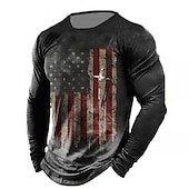 ieftine Tricou patriotic pentru veterani-Bărbați Imprimeu Grafic Steagul american Steag Național Tricou tricou învechit Manșon Lung Tricou Tipărire 3D Stil Nautic Cămașă Epocă Sport Designer În aer liber Stradă Casual Kaki + Gri închis