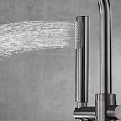 economico Rubinetti per vasca da bagno-rubinetto per vasca montaggio a pavimento riempimento vasca autoportante rubinetti doccia ad alto flusso in ottone con rubinetti miscelatori doccia portatili bocca girevole (grigio canna di fucile)