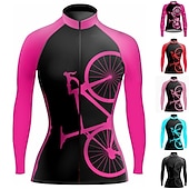 cheap Women's Jerseys-Women's Cycling Jersey Graphic Funny Long Sleeve Bike Jersey Top with 3 Rear Pockets Mountain Bike MTB Road Bike Cycling Quick Dry Reflective Strips Back Pocket Moisture Wicking Sports Rose Red