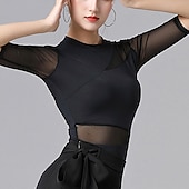 voordelige Toppen en Sets-Latijnse dans Sportkleding Top Pure Kleur Gesplitst Dames Prestatie Opleiding Halve mouw Hoog Katoenmix