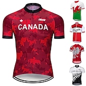 billige Herretrøyer-Herre Sykkeltrøyer Kortermet Sykkel Jersey Topper med 3 baklommer Fjellsykling Veisykling UV-bestandig Pustende Hurtigtørkende Tilbake Lomme Vinrød Rød Rød / Hvit Canada Nasjonalflagg Polyester sport
