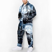 economico Set di Felpe 3D da Uomo-Per uomo Grafico Animale Lupo 2 pezzi Set di felpe 3D Felpa con Cappuccio Tuta Manica Lunga Pantaloni lunghi Con Cappuccio Moda Designer Casual Quotidiano Sportivo Uscire Stampa 3D Primavera &amp; Autunno