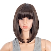 abordables Perruques de carnaval-Perruque bob courte droite ombrée bleu rose multicolore de 10 pouces avec frange perruque synthétique colorée de cosplay pour les fêtes quotidienne pour femmes et enfants avec bonnet de perruque