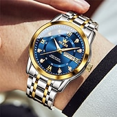 halpa Kvartsikellot-OLEVS kvartsikello lahjaksi miehille luksus timanttikultakello vedenkestävä hohtava ruostumaton teräksinen liikemiesten kvartsikello miesten kello