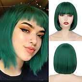 cheap Synthetic Trendy Wigs-Red Wig Bangs Short Red Bob Wig for Women Auburn Wig Bob with Bangs for Daily Party Cosplay