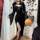 levne Šaty-Punk a gotika Sexy kostým Šaty Cosplay kostým Šaty s rozparkem Zvonové Morticia Addamsová Maškarní kostým Dámské Fantazie předvečer Všech svatých Karneval Plesová maškaráda Večírek Klub Dospělé Šaty