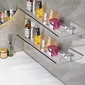 economico Mensole per il bagno-Carrello per doccia Mensola da bagno in acrilico nero/oro, lavabo per WC perforato, scaffale per WC a parete