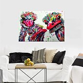 cheap Animal Paintings-Handmade Oil Painting Canvas Wall Art Decoration Modern Cute Animal Ostrich Family for Home Decor Rolled Frameless Unstretched Painting