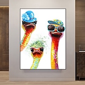 cheap Animal Paintings-Handmade Oil Painting Canvas Wall Art Decoration Modern Cute Animal Ostrich Family for Home Decor Rolled Frameless Unstretched Painting