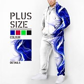 baratos Conjunto de Moletom 3D Masculino-Homens Gráfico Bloco de cor 2pcs Conjuntos de moletom 3D Moletom Manga Longa Calças compridas Com Capuz Moda Designer Casual Diário Esportes Para Noite Impressão 3D Primavera &amp; Outono Azul Vermelho