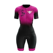 halpa Naisten triathlon-vaatteet-Naisten Triathlon Tri -puku Lyhythihainen triatlon Vaaleanpunainen+ valkoinen Sininen + punainen + musta Musta Kuvitettu Pyörä Lycra Urheilu Kuvitettu Vaatetus