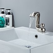 abordables Robinets de lavabo-Robinet de lavabo de salle de bain, cascade en laiton antique robinets de bain à un trou avec interrupteur chaud et froid