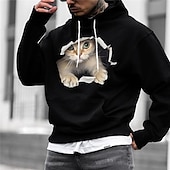 cheap 3D Pattern-Men&#039;s Animal Cat Hoodie Hoodies Sweatshirt Pullover Hoodie Sweatshirt Long Sleeve Hooded Sweatshirt Hooded Streetwear 3D Print Daily Sports Black White Print Spring &amp;  Fall Designer