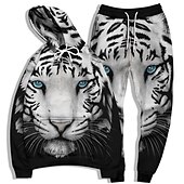 abordables Motif 3D-Homme Ensemble Survetement Ensemble de sweats à capuche Noir et Blanc Noir Noir + blanc Jaune Gris Claire Capuche Graphic tigre 2 Pièces Imprimer Sport &amp; Loisir Casual Des sports 3D effet basique