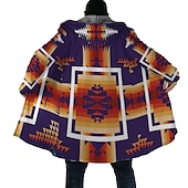 cheap Men&#039;s Print Fleece Jackets-Men&#039;s Geometry Winter Coat Fleece Jacket Coat Warm Breathable Comfortable Streetwear Sport Ethnic Style Sports &amp; Outdoor Daily Wear Going out Zipper Pocket Print Fall &amp; Winter Hoodie Long Sleeve