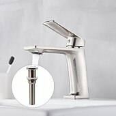 voordelige Badkamer wastafelkranen-wastafelmengkraan voor de badkamer, monobloc wastafelkranen voor de wasruimte, enkele handgreep, één gat op het dek gemonteerd met warme en koude slang