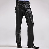 cheap Casual Pants-Men's Dress Pants Winter Pants Trousers Faux Leather Shorts Pocket Straight Leg Solid Colored Comfort Warm Wedding Office Business Faux Leather Streetwear Casual Black Micro-elastic