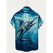 preiswerte Ozean-Druck-Herren Tier Fische Seelandschaftsmuster Hemd Hawaiihemd Sommerhemd Aloha-Shirt Kurze Ärmel Hemd Umlegekragen Modisch Designer Brautkleider schlicht Outdoor Strasse Casual Blau S M L