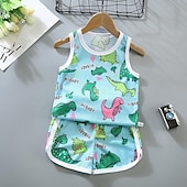 tanie Zestawy-2 elementy Brzdąc Dla chłopców Tank top i spodenki Strój Zwierzę Kreskówki Bez rękawów Bawełna Ustawić Na zewnątrz Moda Codzienny Lato Wiosna 3-7 lat Niebieski dinozaur Pióro Samochód