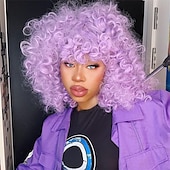 ieftine Peruci de carnaval-peruci scurte din păr sintetic cret, afro, pentru femei de culoare, ondulate, pufoase, lungime la umăr, păr cu aspect natural, peruci portocalii peruci rezistente la căldură pentru înlocuirea părului