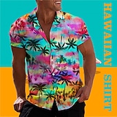 economico Piante tropicali-Per uomo Gradiente Albero di cocco Piante tropicali Camicia Camicia hawaiana Camicia Aloha Manica corta Camicia Collo ripiegabile Tropicale Di tendenza Hawaiano Informale Hawaiano Per eventi Nero Blu