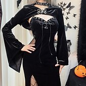 levne Šaty-Punk a gotika Sexy kostým Šaty Cosplay kostým Šaty s rozparkem Zvonové Morticia Addamsová Maškarní kostým Dámské Fantazie předvečer Všech svatých Karneval Plesová maškaráda Večírek Klub Dospělé Šaty