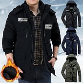 billiga Fleece &amp; 3 i 1-jackor-fleecejacka herr vinterjacka tjock varm huva parka militär vindjacka vinter utomhus vindtät lätt avtagbar keps trenchcoat ytterkläder topp skidåkning fiske klättring ljusblå skärm