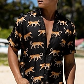 preiswerte Vögel &amp; Tiere-Herren Tier Leopard Hemd Hawaiihemd Sommerhemd Aloha-Shirt Kurze Ärmel Hemd Umlegekragen Tropisch Modisch Hawaiianisch Outdoor Strasse Hawaiianisch Schwarz Braun Grün S M L