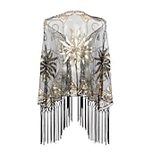 baratos Xales &amp; Envolvimentos-Loucos anos 20 Anos 20 Vestido Coquetel Xales estilo melindrosa O Grande Gatsby Convidado do casamento Paetês Franjas Fantasia Mulheres Dia Das Bruxas Carnaval Baile de Máscaras Casamento Convidado