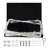 cheap Car Body Decoration &amp; Protection-2 Pack Bling License Plate Frames for Women Sparkly Rhinestone Diamond Car Accessories for Women Handcrafted Stainless Steel Car License Plate Cover with Glitter Crystal Caps
