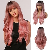 economico Parrucche trendy sintetiche-parrucche bionde ombre marroni 24 parrucche sintetiche lunghe con parrucche per capelli permanenti termiche naturali ad alta densità per le donne