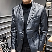 halpa Miesten Klassiset Bleiserit-Miesten Nahkatakit Bleiseri Toimisto &amp; ura Arki-asut Lämmin Tasku Painike alas 봄 &amp; Syksy Yksivärinen / yksivärinen Tyylikäs Lämmittely Sänkyjen avaus Tekonahka Viini Musta khaki Tumman sininen Jackets