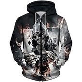 cheap Gothic &amp; Skull-Men&#039;s Color Block Skull Hoodie Hoodies Sweatshirt Hoodie Long Sleeve Hooded Sweatshirt Hooded Designer 3D Print Casual Daily Sports Black And White Black Zipper Fall Spring &amp;  Fall Designer