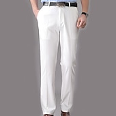 preiswerte Schlank-Herren Anzughosen Hose Hosen Tasche Gerade geschnitten Glatt Hochzeit B¨¹ro Arbeit Baumwollmischung Schick &amp; Modern Ausgefallene Schwarz Weiß Hoher Taillenbund Mikro-elastisch
